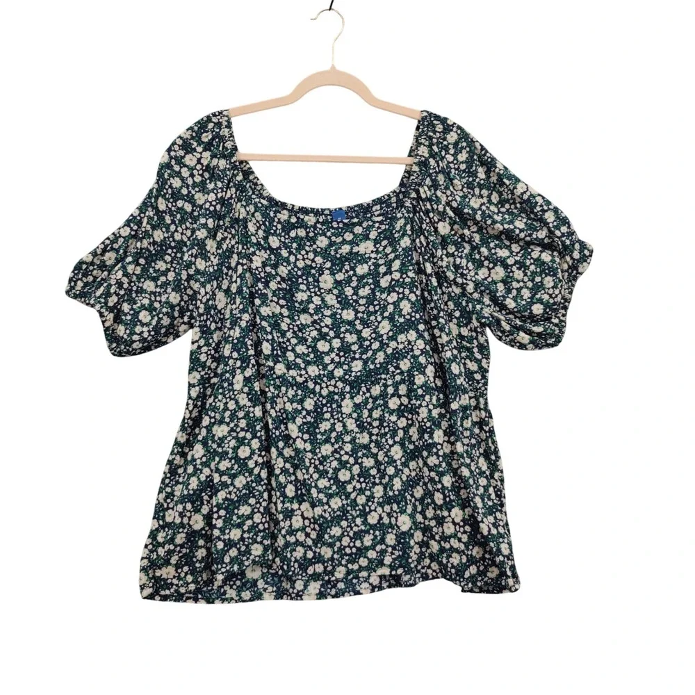 Old Navy Womens Cottagecore Babydoll Peasant Smocked Top 3X Floral Puff Sleeve